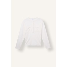 Defacto %100 Pamuk Düğmeli Çift Cepli Oversize Penye Uzun Kollu Basic Tişört J0064ax26auer105 Ekru-er105