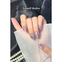 Xsmall Beden Cat Eye Kedi Gözü 10 Adet Takma Tırnak Seti T057 Elmas İşlemeli