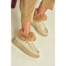 Fox Shoes Z380576302 Bej Süet Yapay Kürklü Kadın Bot