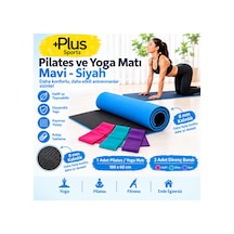 10 Mm Çift Taraflı Pilates Matı Yoga Matı Spor Minderi Ve 3'lü Direnç Bandları Hafif - Orta - Sert Mavi Mavi
