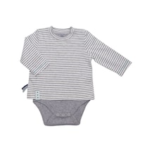 Organicera Organicera Organik Uzun Kollu Tshirt Bebek Body,Gri Melanj Çizgil Gri