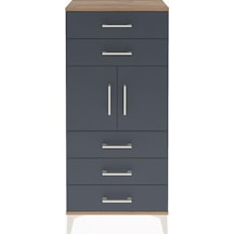 Arges Dolap Tek Raflı 5 Çekmeceli 2 Kapaklı 60x30x134 Çam-ant... Çam