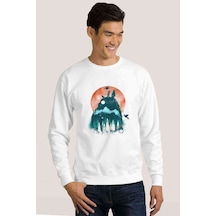 My Neighbor Komşum Totoro Baskılı Beyaz Erkek Örme Sweatshirt (528458143)