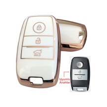 Kia Sportage Sorento Ceed Cerato Optimo Uyumlu Smart Kumanda Anahtar Kılıfı Oto Anahtarlık Beyaz Gold