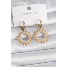 Zarif Kadın İçin Golden Çelik Zirkonlu Güneş Stil Küpe Gri