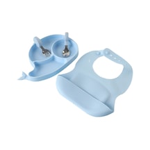 Çocuk Silikon Yemek Tabağı Dörtlü Set - Bulanık Mavi Açık Mavi