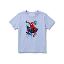 Urbantrendstore Örümcek Adam Unisex Kız Çocuk Bisiklet Yuvarlak Yaka Basic Kısa Kollu %100 Pamuk Tişört Mavi
