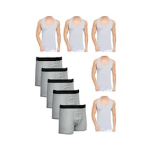 Erkek Dar Kalıp Atlet Ve Boxer Set 5 Boxer 5 Atlet Gri-gri