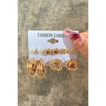 Chavin 5 Çift Gold Halka Kelebek Bayan Küpe Seti Ev23sr Gold
