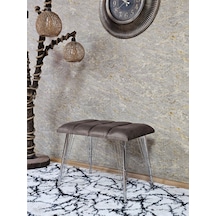 Zafir Metal Krom Tel Ayaklı 60 Cm Puf Bench - Puf - Bench - Oturak - Mutfak Oturağı - Antre Oturağı Kahverengi