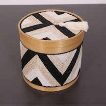 Bali Boncuklu Bambu Saklama Kutusu L 20x20 Cm Beyaz