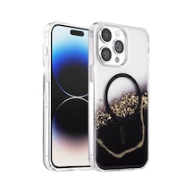 Onegif Apple İphone 15 Pro Max Lotus Simli Magsafe Kapak - Siyah - Siyah