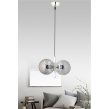 Çakra 2'li Füme Camlı Krom Sarkıt Modern Avize Krom Krom
