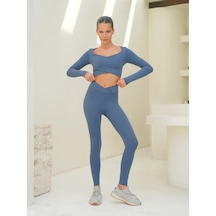 Gaia Çapraz Detay Uzun İndigo Tayt İndigo