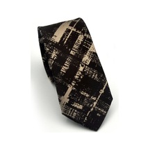 Gaffy Bej Desenli Kahverengi Dokuma Kumaş Mendilli Slim Fit Kravat // Sdk-2601-5 Kahverengi