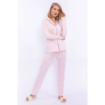 Pierre Cardin 7717 Kadın Modal Uzun Kollu Önden Düğmeli Pijama Takımı-pembe Pembe