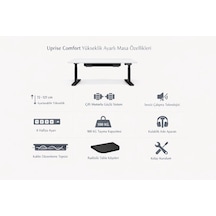 Tr Uprise Comfort Çift Motorlu Yükseklik Ayarlı Masa 72 121 Cm Siyah Ayak/lake Beyaz Tabla, 120x60 Cm Diğer