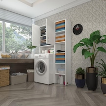 Kenzlife Çamaşır Makinesi Dolabı Sinemmaks Byz 180 096 30 Banyo Kapaklı Arkalıklı Raflı Çok Renkli