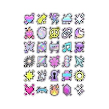 30 Adet Holografik Y2k Retro Sticker Seti - Laptop Telefon Ajanda İçin Çok Renkli
