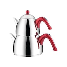 Kahramanlar Turkuaz Orta Boy Çelik Çaydanlık Takımı-Kırmızı