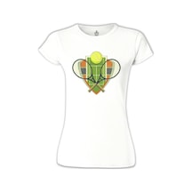 Tenis - Raket 2 Beyaz Kadın Tshirt 001