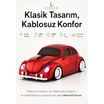 Klasik Kırmızı Beetle Vosvos Tasarımlı 2.4g Kablosuz Mouse Usb Alıcılı Kırmızı Araba Şeklinde Optik Mouse Çok Renkli Diğer