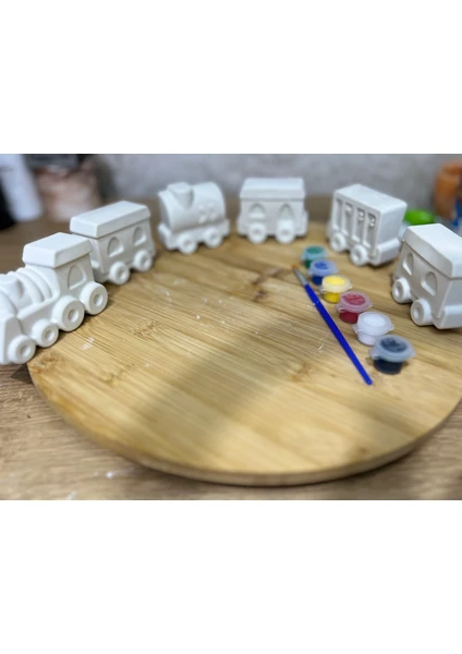 Tren Temalı Taş Boyama Seti 6 Parça 6 Renk Boya & Fırça Dahil