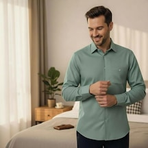 Klasik %100 Cotton Uzun Kollu Terletmeyen 4 Mevsim Gömlek Regular Kalıp Haki