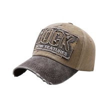 Tezzgelsin Unisex Eskitme Rock Nakışlı Ayarlanabilir Beyzbol Kep Şapka Camel