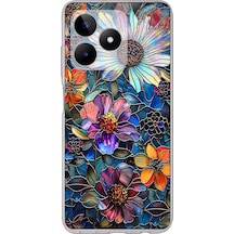 Printify Realme C53 İle Uyumlu Vitray Mücevher Flora Tasarımlı Şeffaf Silikon Kılıf Şeffaf