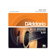 D'addario Ej10 80/20 Bronze Akustik Gitar Tel Seti - 10-47 Extra Light Profesyonel Parlak Ve Keskin Akustik Tını, Geleneksel Bronz Alaşım Ve Üstün Projeksiyon