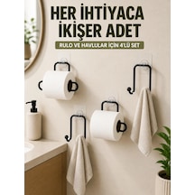 Yapışkanlı Banyo Düzenleme Seti 2 Rulo Tutucu 2 Havlu Askılığı 4 Parça Siyah