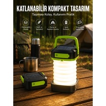 Katlanabilir Kamp Lambası Solar Fener Görünümlü 3 Kademeli Şarjlı Yeşil 00662349