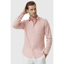 Rizzup Turuncu Slim Fit %100 Pamuk Çizgili Erkek Gömlek Cepli Yazlık Yeni Sezon Gömlek 2602627