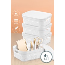 Vienev 4'lü Kapaklı 2,8 Litre Delikli Saklama Kutusu Beyaz Beyaz