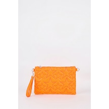 Vivaq Kadın Neon Turuncu Yıldız Nakışlı Suni Deri Bilek Ve Zincir Askılı Portföy El Ve Clutch Çanta