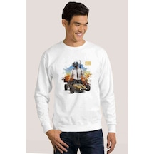 Pubg Baskılı Beyaz Erkek Örme Sweatshirt (530949611)