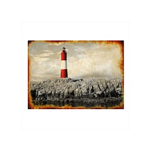 Bedeko Kırmızı Beyaz Deniz Feneri Modern Ahşap Tablo 35 Cm X 50 Cm