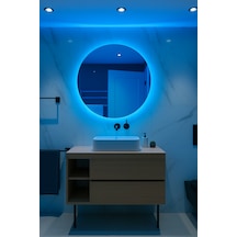 60 Cm Yuvarlak Led Işıklı Banyo Aynası Banyo, Antre, Yatak Odası Ve Makyaj Mavi