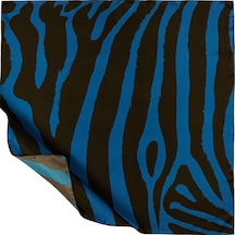 İpekevi Saks Mavi Makro Zebra Desenli Tivil İpek Eşarp Çok Renkli
