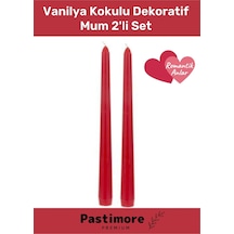 Pastimore Premium Series Kırmızı Renkli Vanilya Kokulu Vegan Sedefli Konik Şamdan Dekoratif