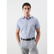 Lcw Busıness Mavi Regular Fit Kısa Kollu Ekose Poplin Erkek Gömlek