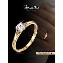 Veronika 925 Ayar Gümüş, Altın Kaplama, Pırlanta Taşlı Nişan Yüzüğü 125778970 Altın