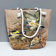 Kuş - 580 - Desenli Plaj - Spt-gld - Çantası Kahverengi