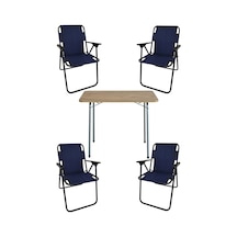 Bofigo 60X80 Çam Desenli Katlanır Masa + 4 Adet Katlanır Sandalye Kamp Seti Bahçe Takımı Lacivert