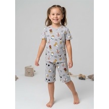 Beka Kids Kız Çocuk Kısa Kollu Ve Şortlu Bisiklet Yaka Rahat Desenli Pijama Takımı Alt-üst Takım Krem