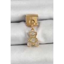316l Çelik Sallantılı Zirkon Taşlı Ayıcık Model Gold Renk Nomination Charm Standart