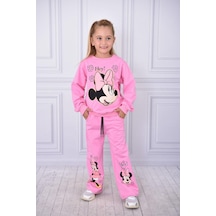 Trendimizbir Çiçekli Minnie Mouse Baskılı Kız Çocuk Şardonlu Takım-3875-pembe