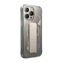 Apple Uyumlu iPhone 15 Pro Max Kılıf Skinarma Magsafe Şarj Özellikli Teknoloji Desenli Standlı Helio Kapak Gri