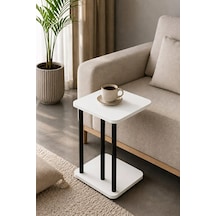 C Sehpa - Koltuk Yan Sehpası, Çok Amaçlı Laptop Sehpası, Modern Fiskos Sehpa, Kahve Ve Servis Sehpası Beyaz